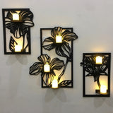 Floral Wooden Wall Frames – Set of 3 with 7 LED Candles