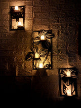Floral Wooden Wall Frames – Set of 3 with 7 LED Candles